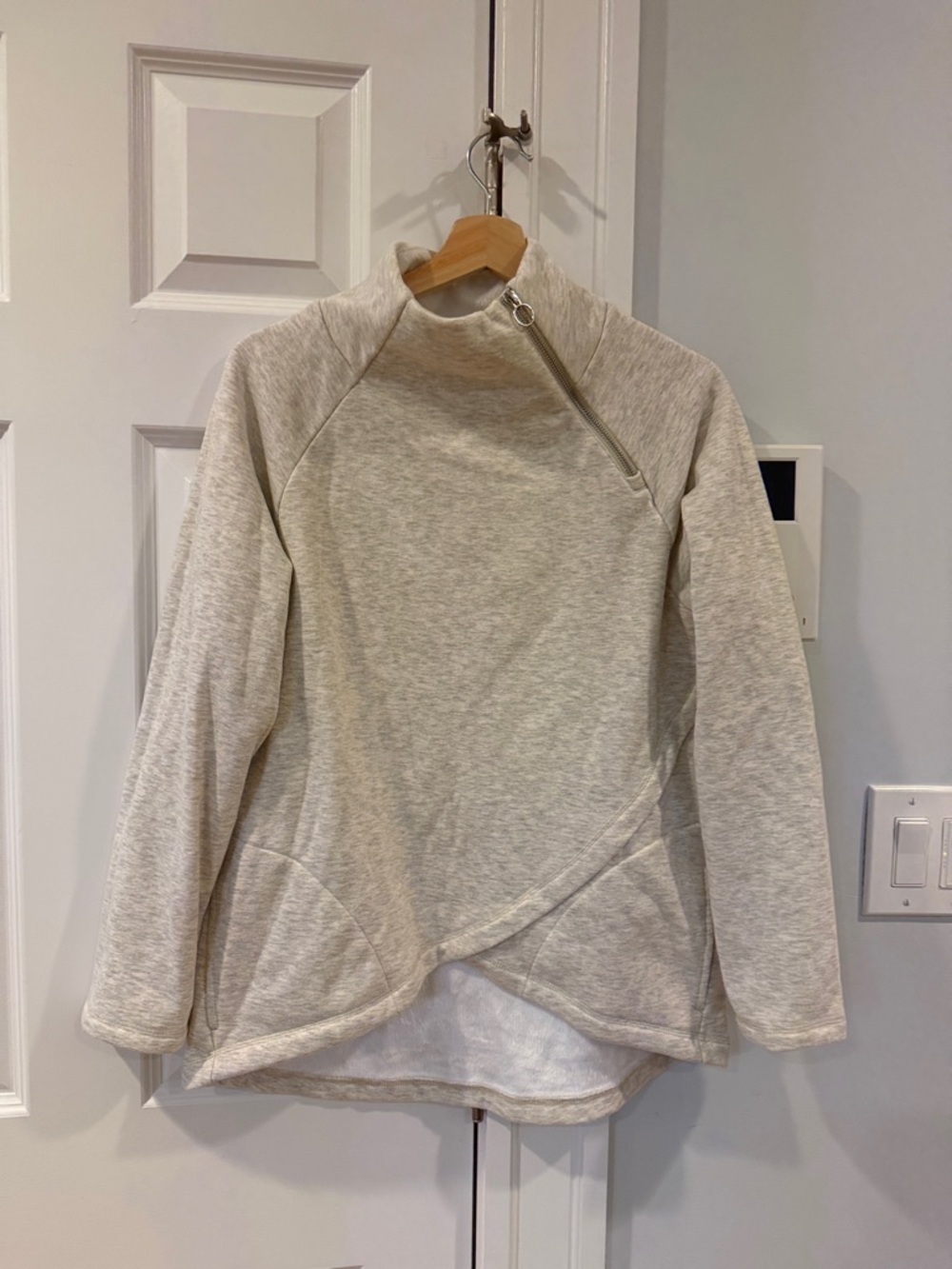 Earth Yoga Oatmeal Asymmetric Zip-Neck Pullover